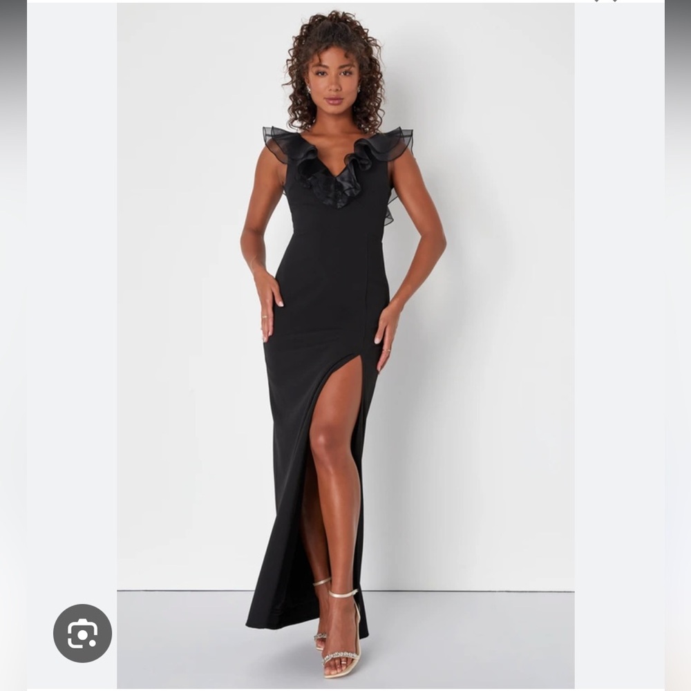 Lulus Elegant Black Ruffle Column Maxi Dress Small